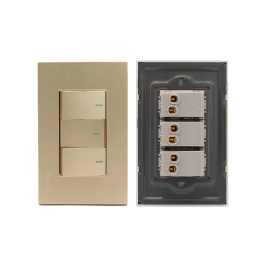 Interruptor triple estándar 110V 10AMP - Dorado