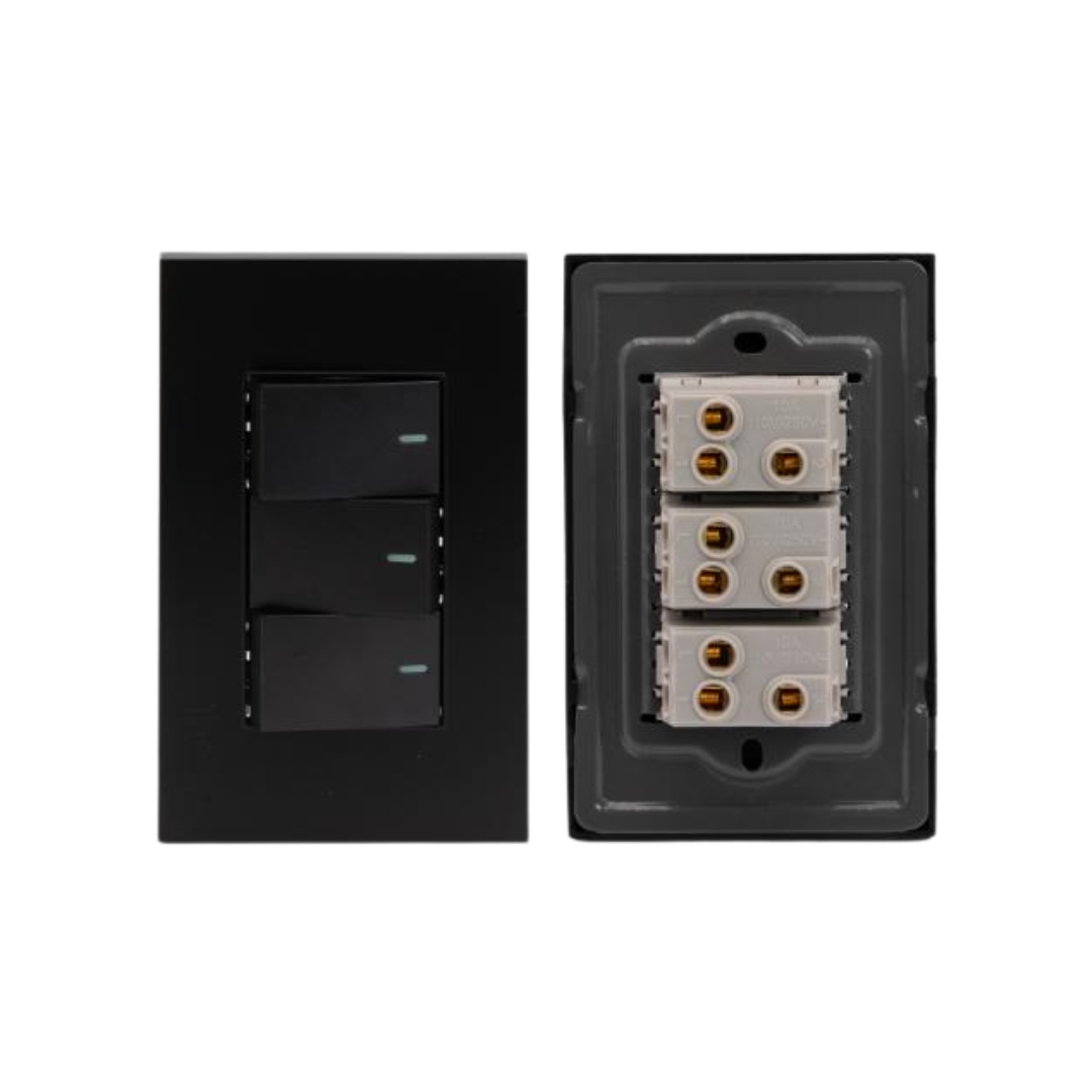 Interruptor triple de 3 vías 110V 10AMP - Negro