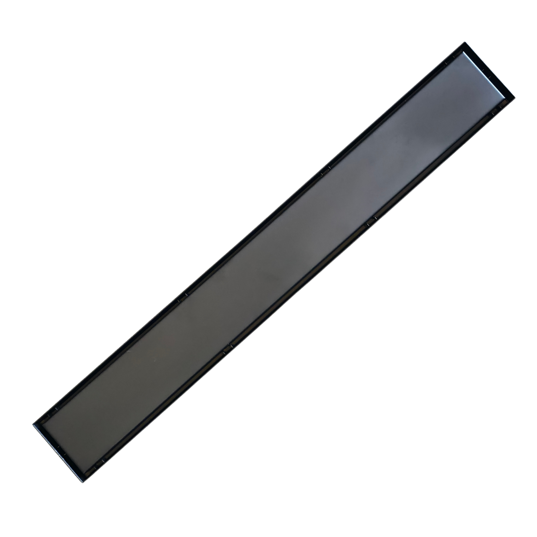 Desagüe para piso lineal 60 x 8 cm con doble función para inserción de baldosa en acero inoxidable negro