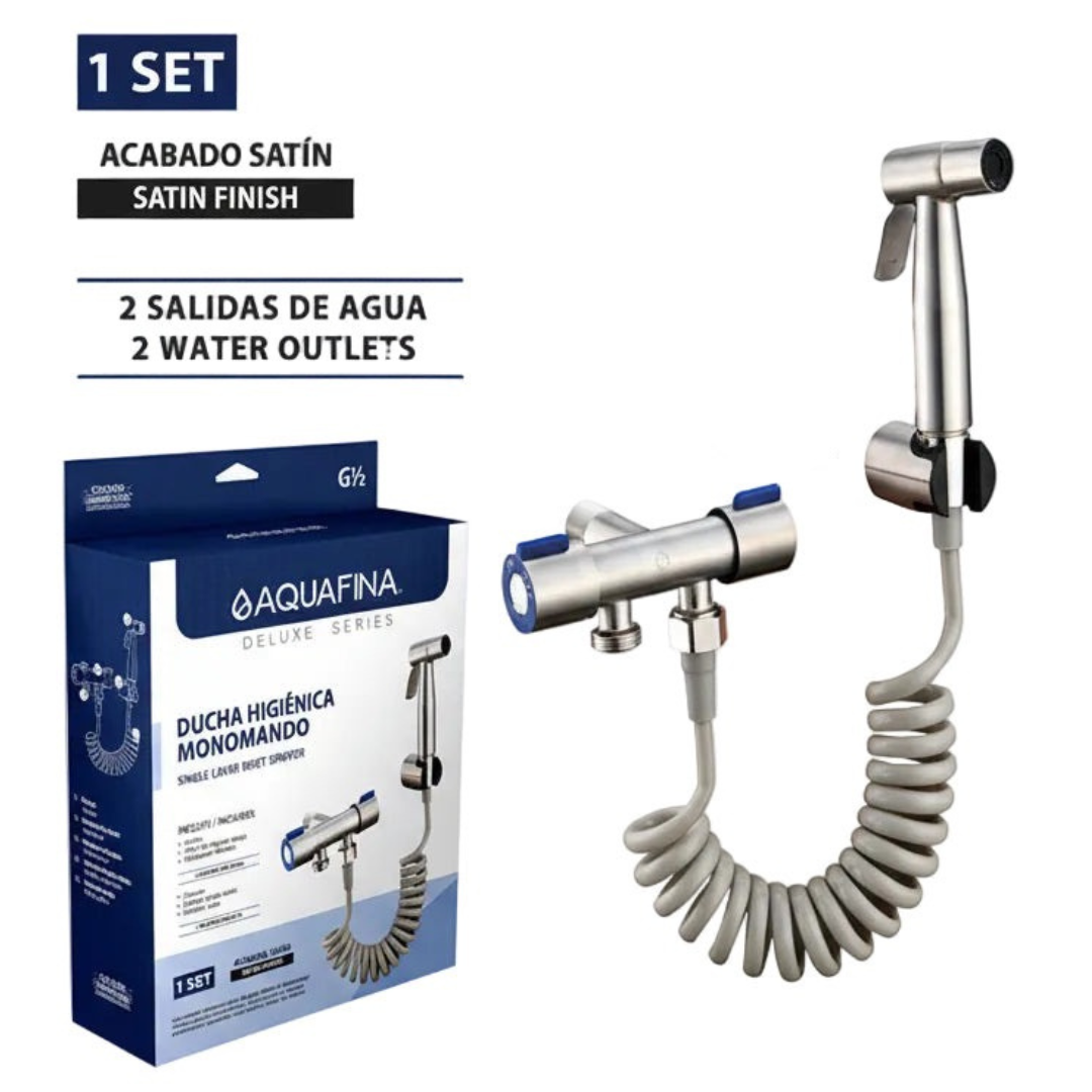 Juego de ducha higiénica tipo bidet Aquafina en acero inoxidable y ABS satinado