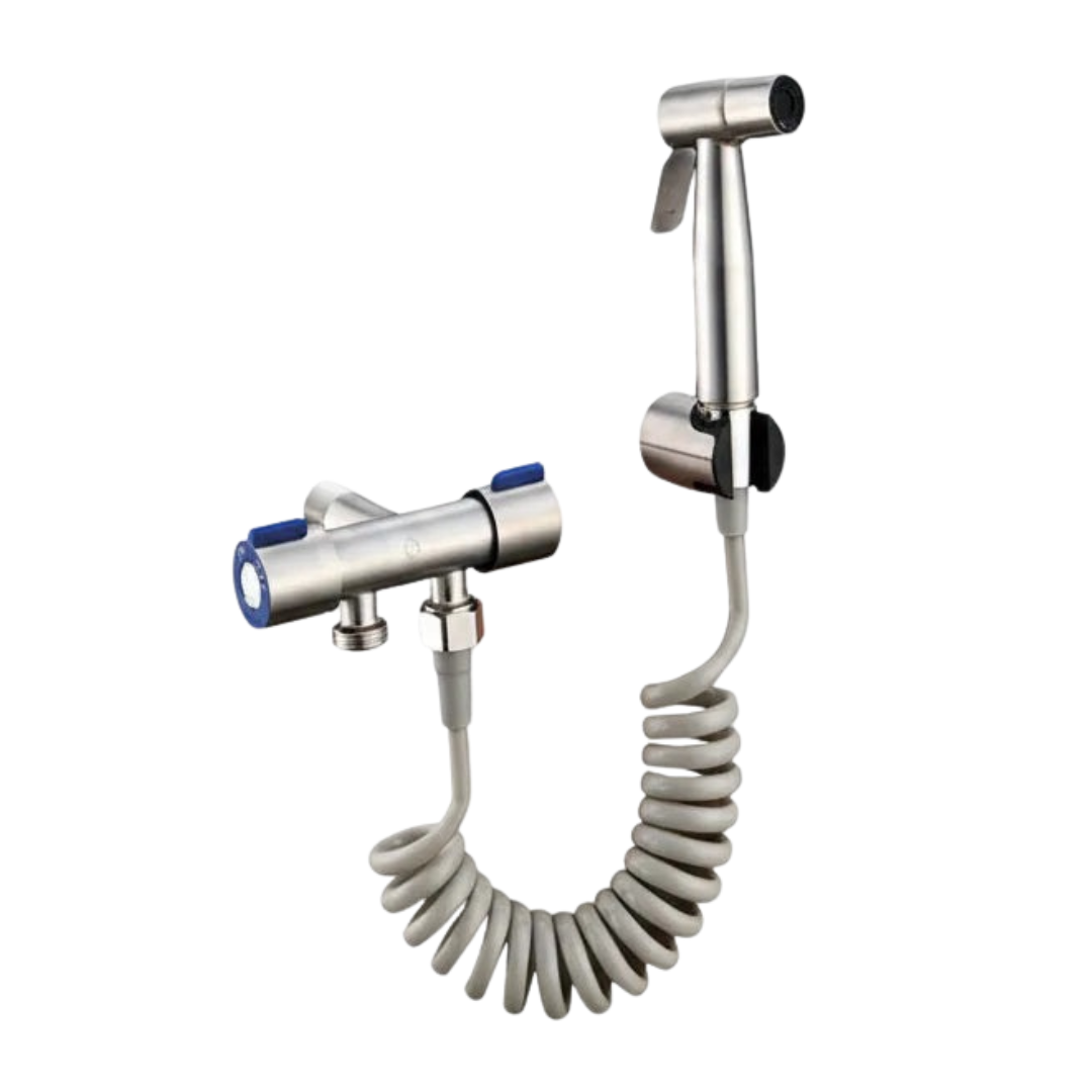 Juego de ducha higiénica tipo bidet Aquafina en acero inoxidable y ABS satinado
