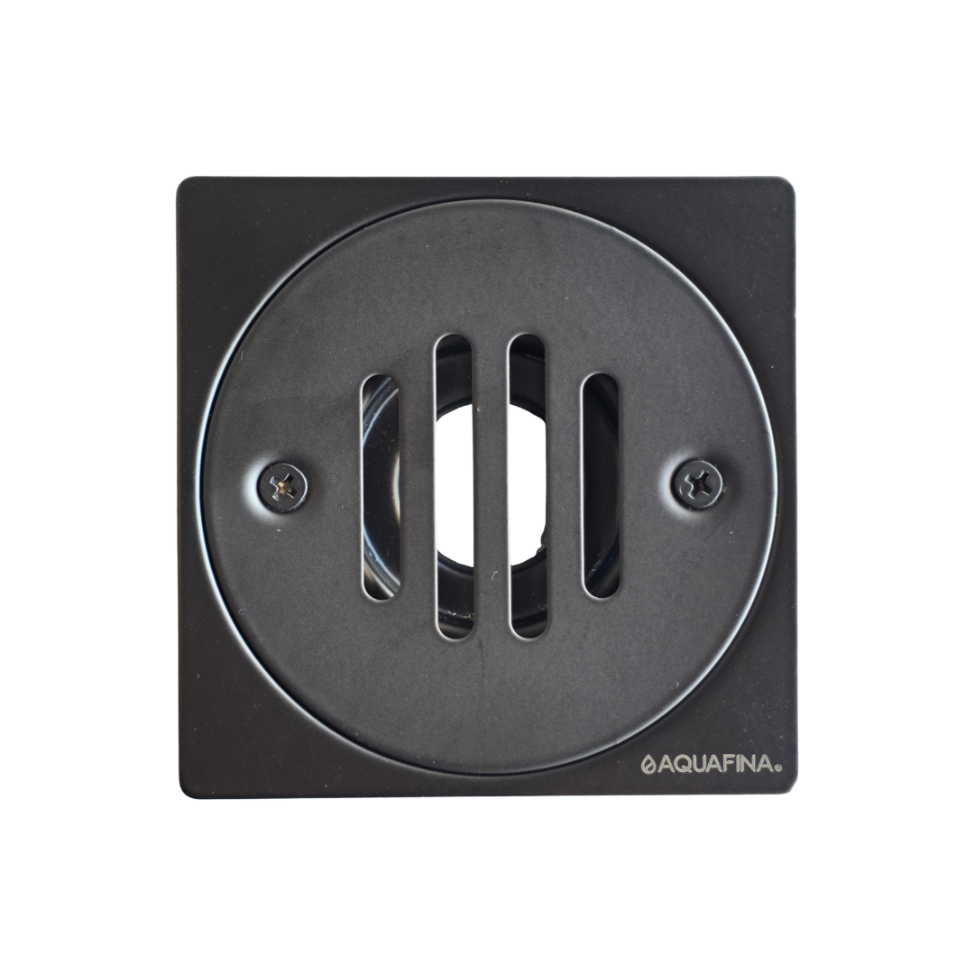 Desagüe para piso cuadrado 4" x 4" sencillo en acero inoxidable negro