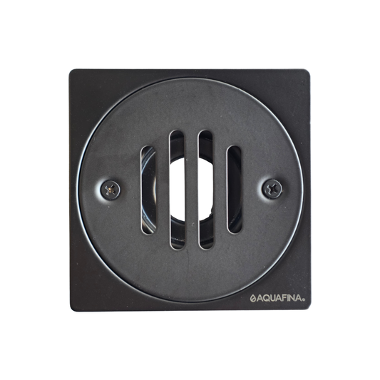 Desagüe para piso cuadrado 4" x 4" sencillo en acero inoxidable negro