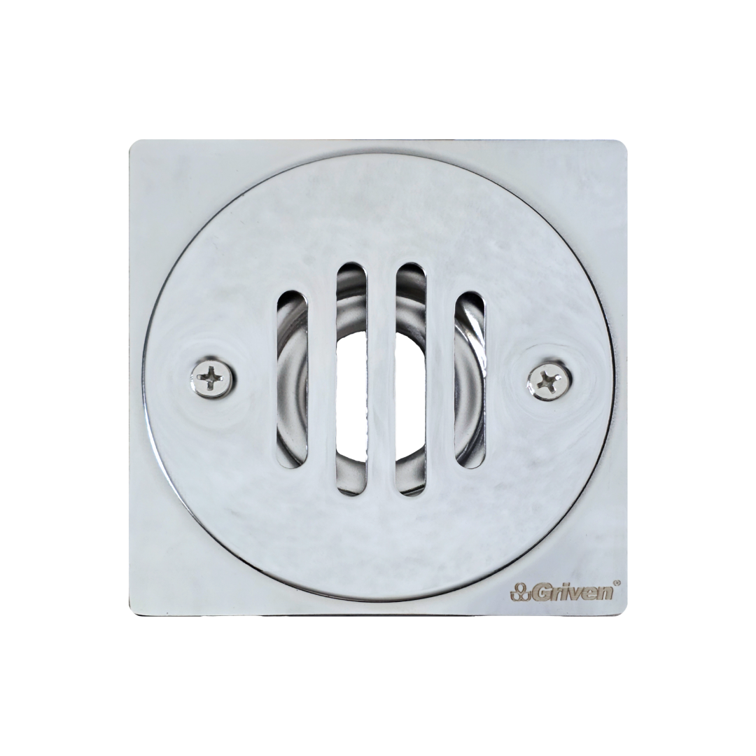 Desagüe para piso cuadrado 4" x 4" sencillo en acero inoxidable cromado