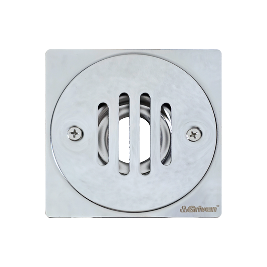Desagüe para piso cuadrado 4" x 4" sencillo en acero inoxidable cromado