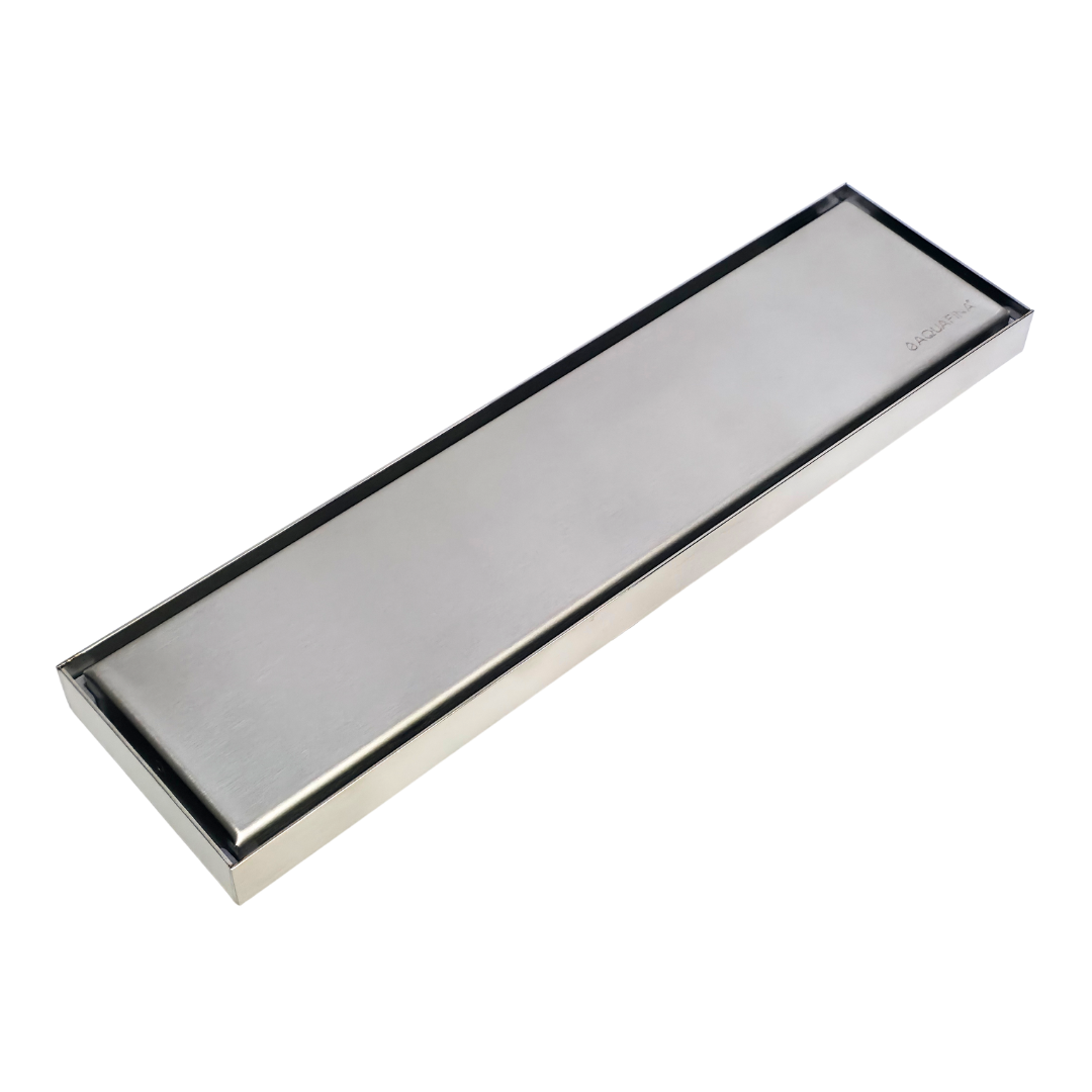 Desagüe para piso lineal 30 x 8 cm con doble función para inserción de baldosa en acero inoxidable satinado