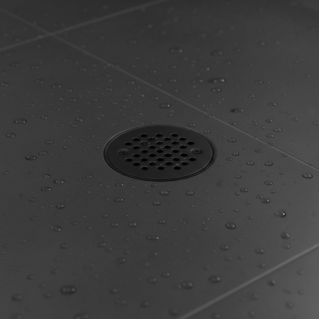 Desagüe para piso redondo 4" sencillo en acero inoxidable negro
