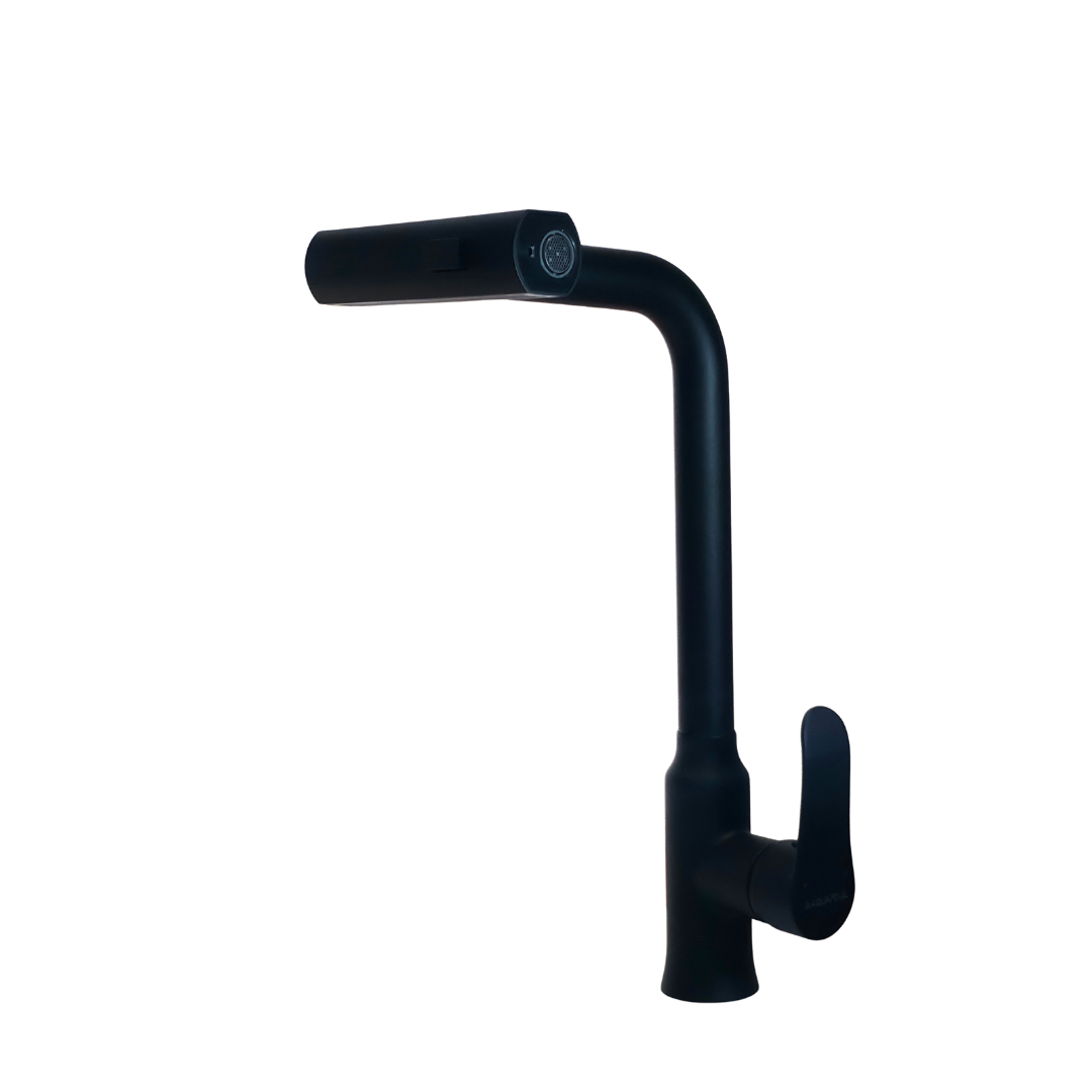 Grifo monomando para fregadero Ópalo con cuello extensible en acero inoxidable negro - Doble temperatura