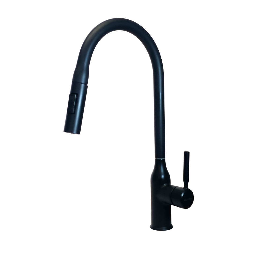 Grifo monomando para fregadero Rubí con cuello extensible en acero inoxidable negro - Doble temperatura