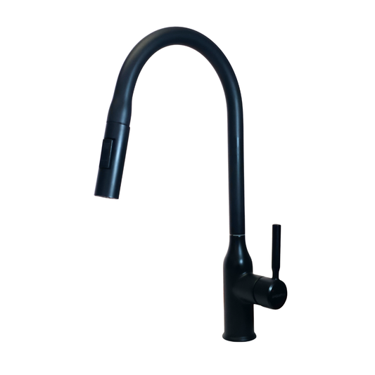 Grifo monomando para fregadero Rubí con cuello extensible en acero inoxidable negro - Doble temperatura