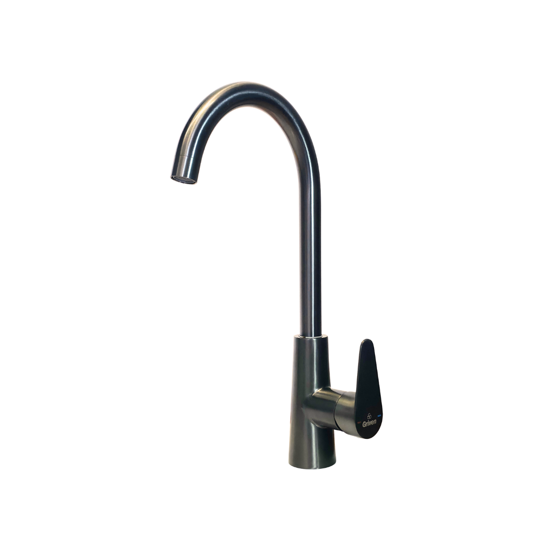 Grifo monomando para fregadero con cuello cisne en acero inoxidable gunmetal - Doble temperatura