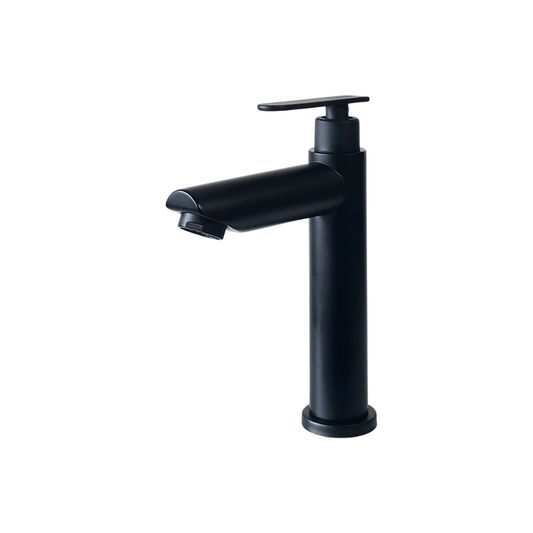 Grifo individual bajo para lavamanos Amatista en acero inoxidable negro - Una temperatura