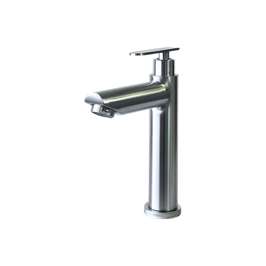 Grifo individual bajo para lavamanos Amatista en acero inoxidable satinado - Una temperatura