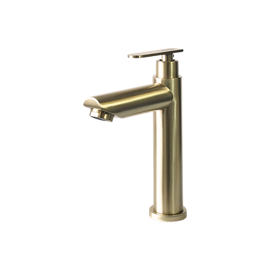 Grifo individual bajo para lavamanos Amatista en acero inoxidable dorado - Una temperatura