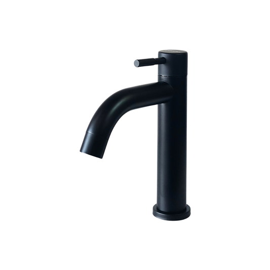 Grifo individual bajo para lavamanos Selenita en acero inoxidable negro - Una temperatura