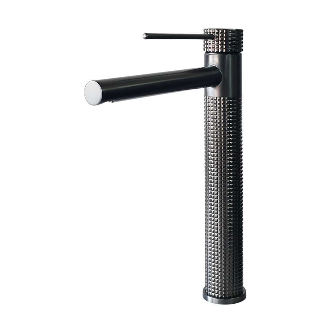 Grifo monomando alto para lavamanos Bahit en acero inoxidable gunmetal - Doble temperatura
