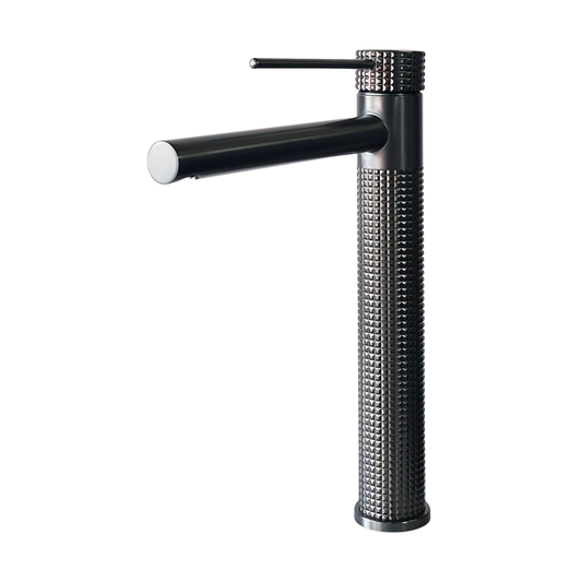 Grifo monomando alto para lavamanos Bahit en acero inoxidable gunmetal - Doble temperatura
