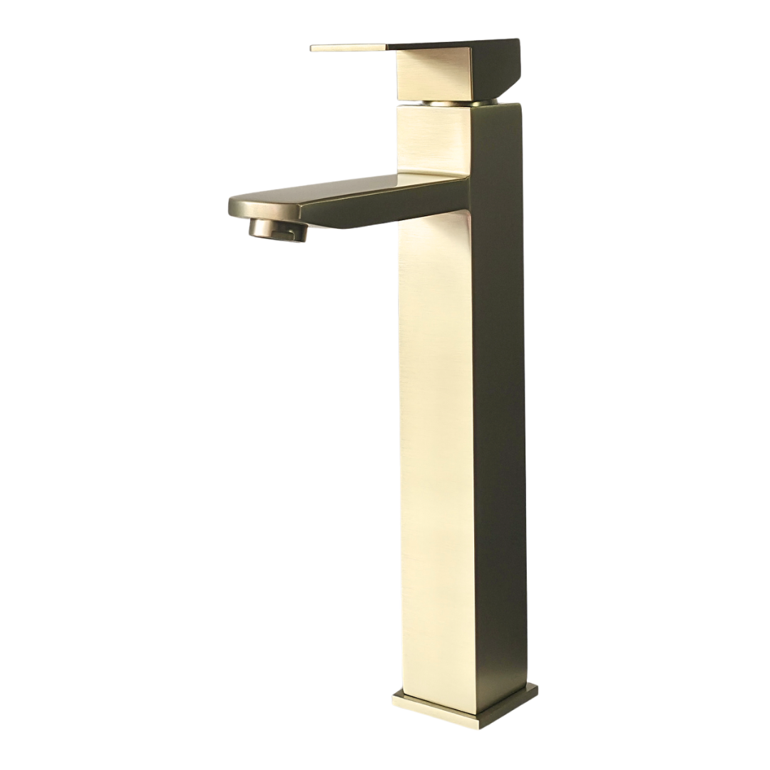 Grifo monomando alto para lavamanos Kennedy en acero inoxidable dorado - Doble temperatura