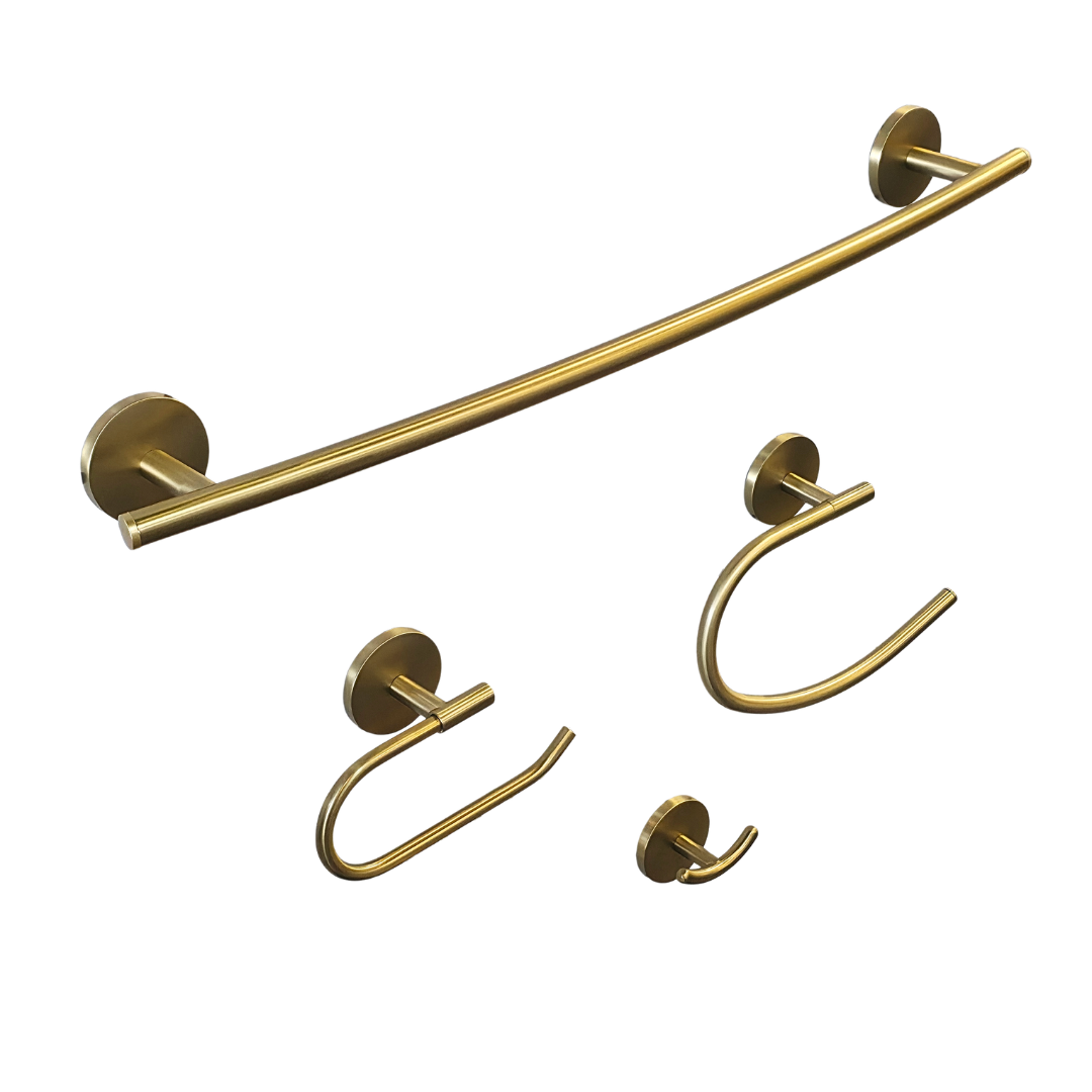 Set de 4 accesorios para baño en acero inoxidable dorado