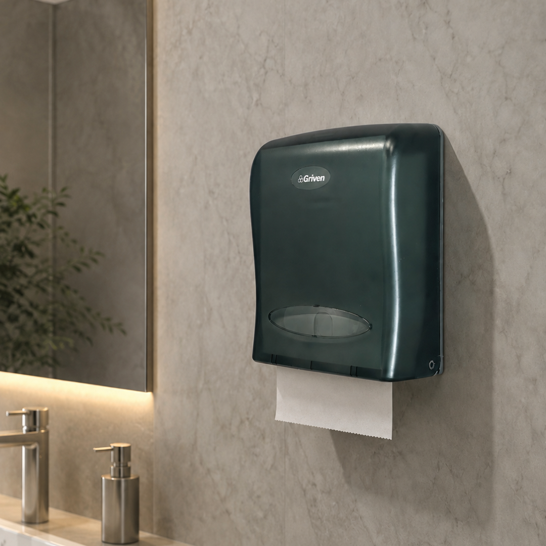 Dispensador de papel toalla interfoliada en plástico negro