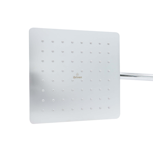 Regadera de ducha cuadrada 8″ ultradelga­da en acero inoxidable cromado con tubo de 50 cm