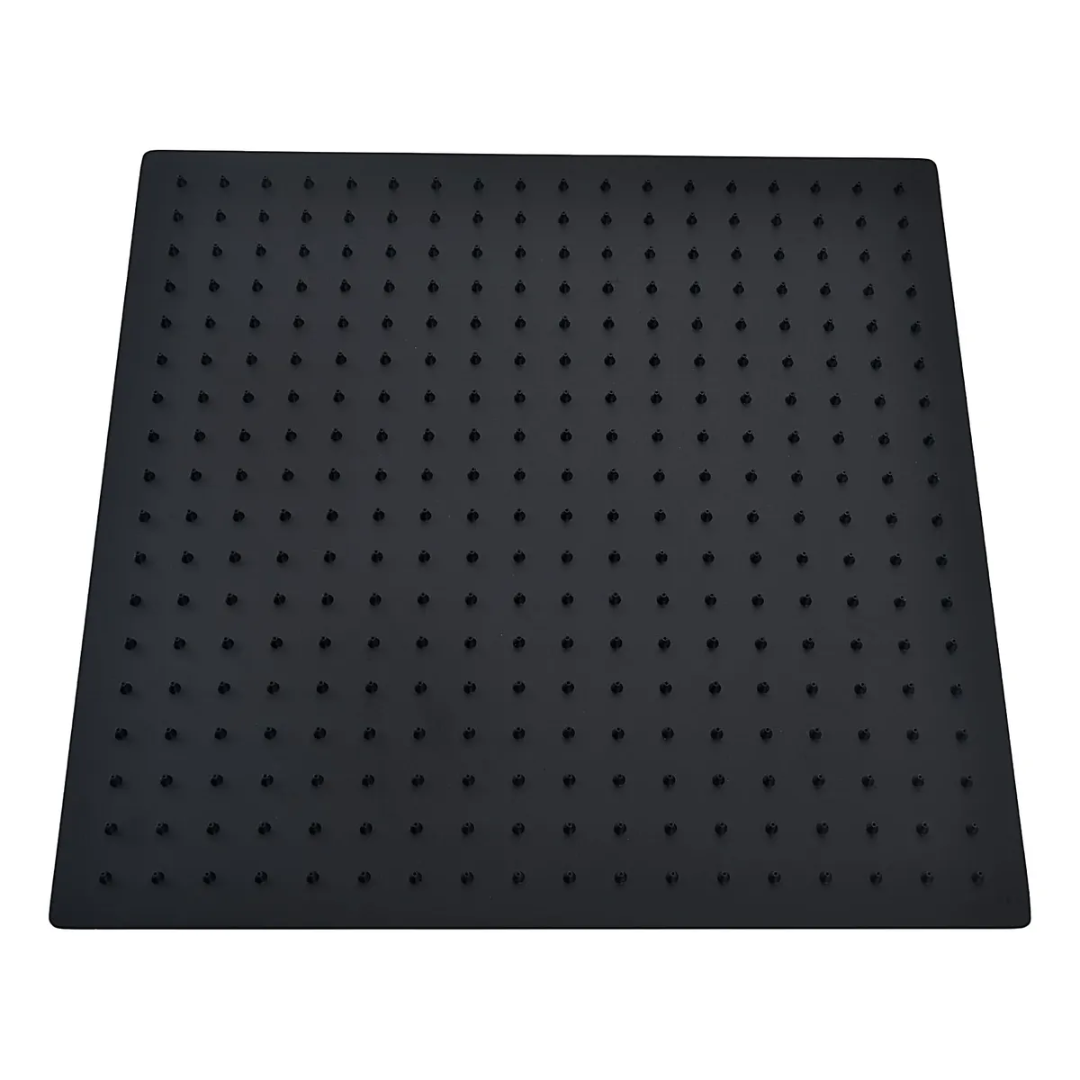 Regadera de ducha cuadrada 16" ultradelgada en acero inoxidable negro con tubo de 50 cm
