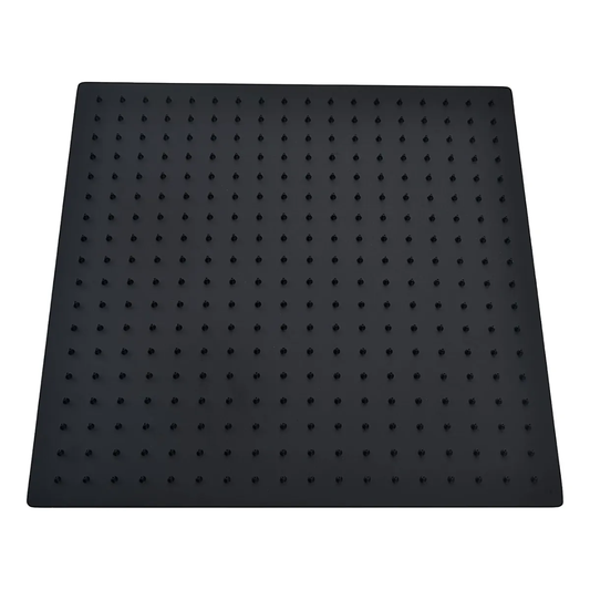 Regadera de ducha cuadrada 16" ultradelgada en acero inoxidable negro con tubo de 50 cm