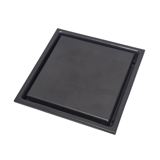 Desagüe para piso cuadrado 15 x 15 cm con doble función para inserción de baldosa en acero inoxidable gunmetal