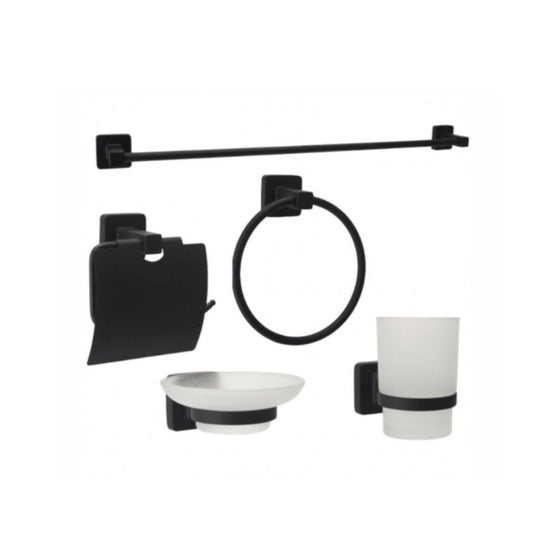 Set de Accesorios para Baño de 5 Piezas - Acero Inoxidable / Acabado Negro Mate