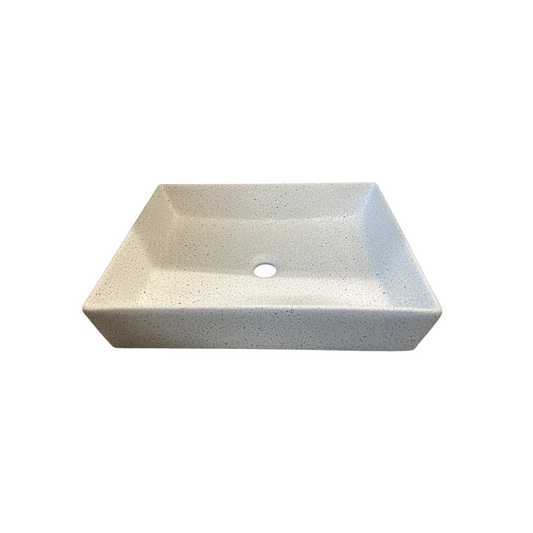 Lavamanos Tipo Bowl Cerámico Rectangular (50x37x11CM) con Acabado Blanco Efecto Granito