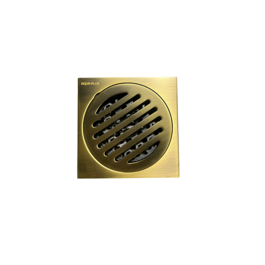 Desagüe de Baño Cuadrada 4"x4" en Acero Inoxidable con Válvula Anti-olores (Bronce)