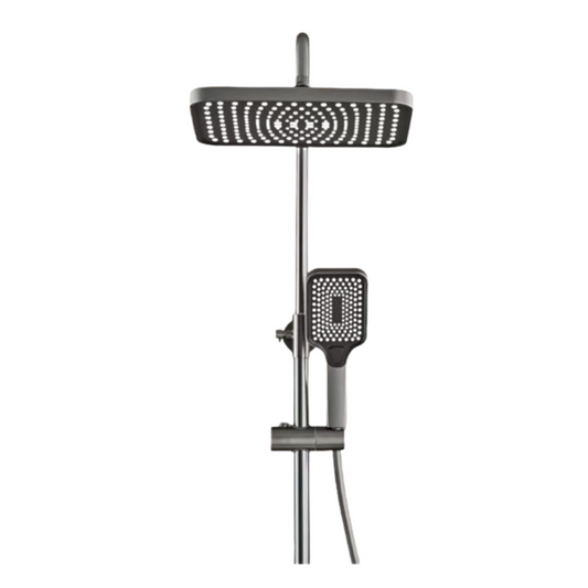 Set Completo para Baño - Soporte de Pared, Cabezal Cuadrado de 12" x 8" y Ducha de Mano 4"x5" (Acabado Gun metal)