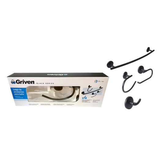 Set de Accesorios para Baño (4 Piezas) - Acero Inoxidable / Acabado Negro Mate