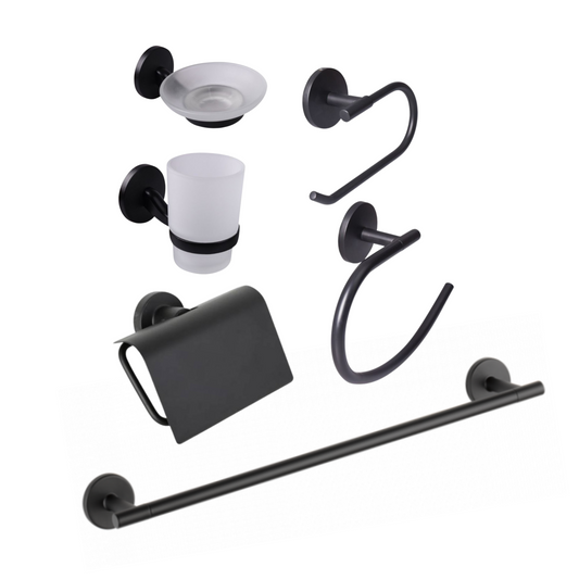 Set de Accesorios para Baño (6 Piezas) - Acero Inoxidable / Acabado Negro Mate
