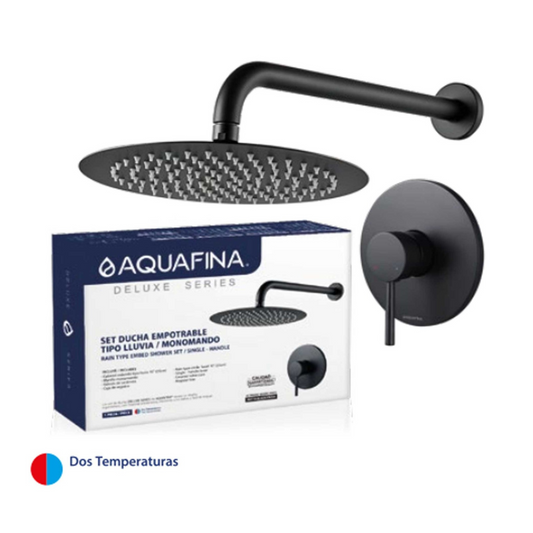 Set de Ducha Redonda de 10" Ultra Delgada con tubo de 40CM y Monomando Mezclador en Acero Inoxidable (Negro Mate)
