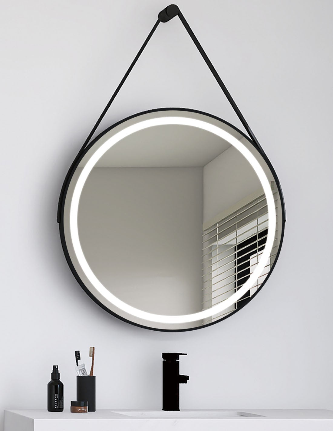 Espejo Redondo Acabado Negro de 60CM con Luz LED 6,000K (Luz Blanca)