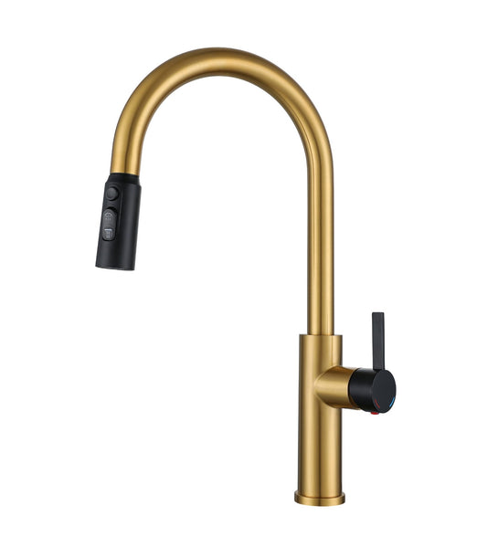 Grifo Monomando GASCO para Fregadero con Cuello Extensible - Acabado Dorado con Negro