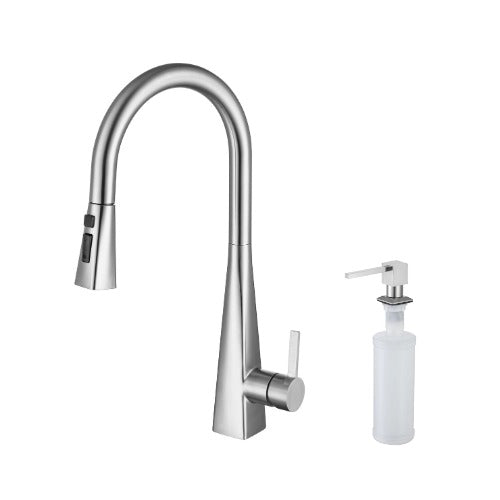 Grifo Monomando GASCO para Fregadero con Cuello Extensible con Dispensador de Jabon - Acabado Gris Satinado