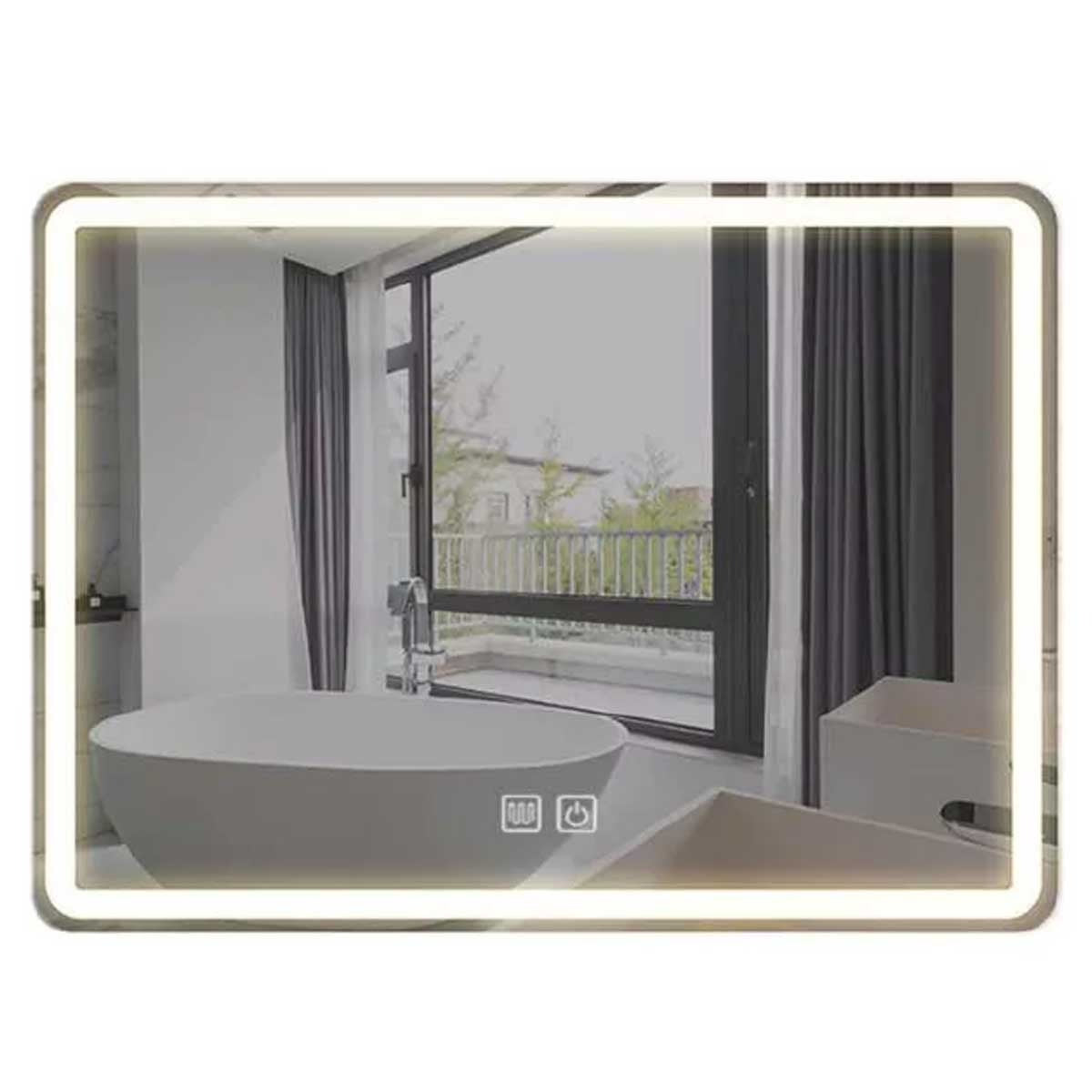 Espejo con Luz LED - Rectangular 60CMx80CM con Sistema Antiempañante y Bajo Consumo - 3 Tonos de Luz
