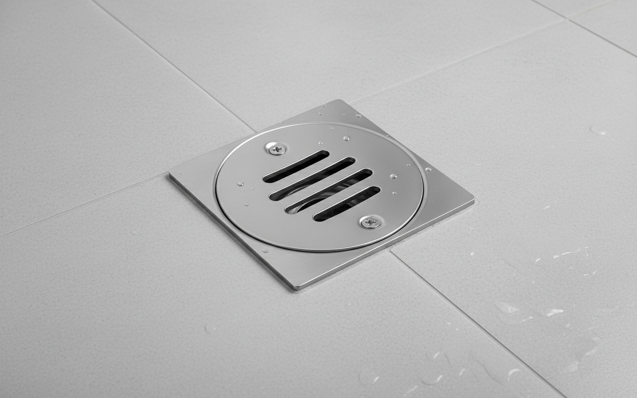 Desagüe de Baño Cuadrada 4"x4" en Acero Inoxidable con Acabado Cromado