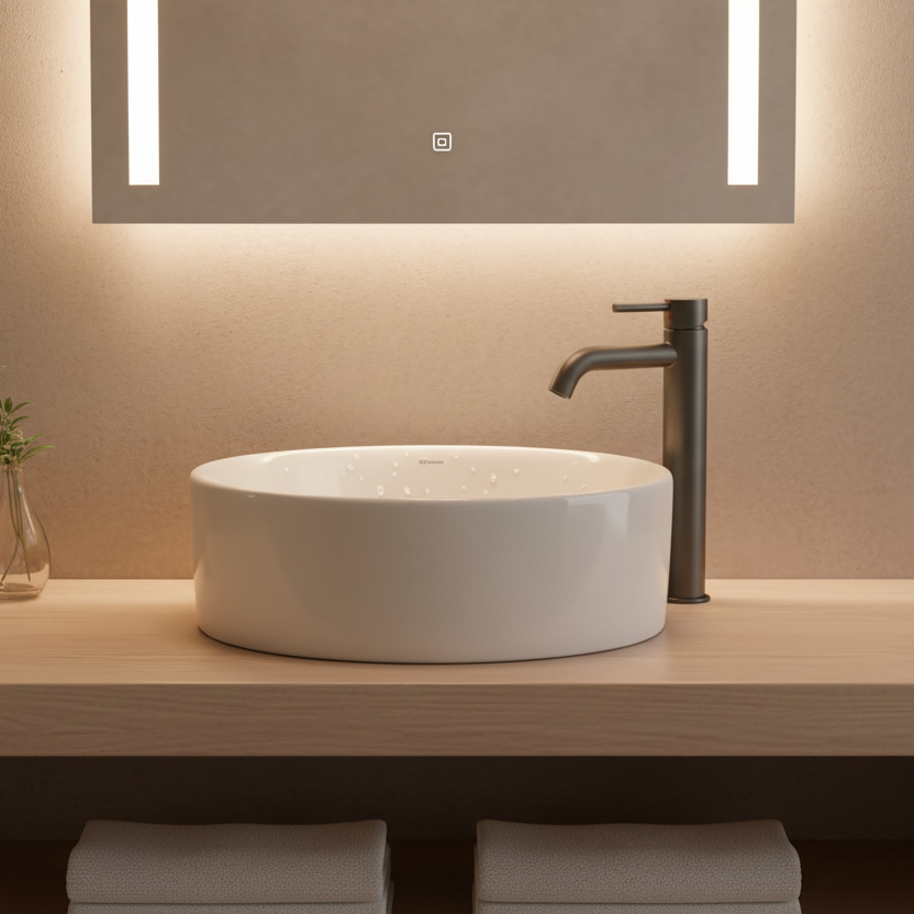 Lavamanos tipo Bowl Cerámico Redondo Blanco – 45 × 45 × 15 cm