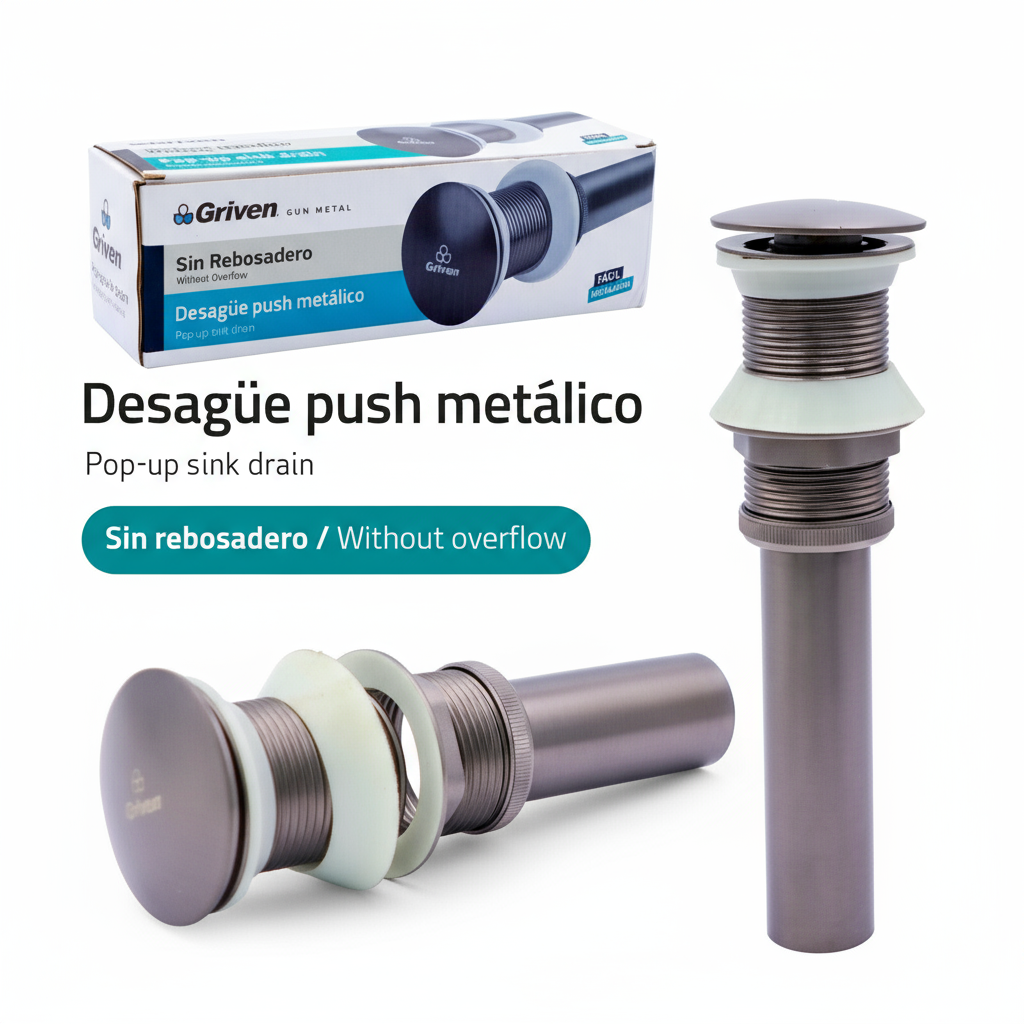 Desagüe push para lavamanos acabado gunmetal - sin rebosadero