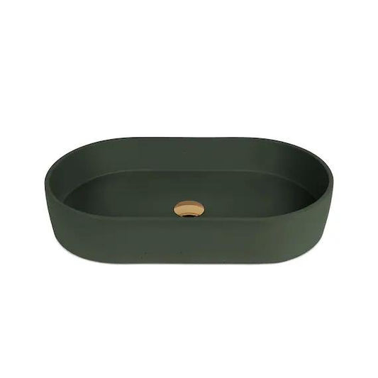 Lavamanos Tipo Bowl Cerámico Ovalado (61x38X12CM) con Acabado Verde Oliva
