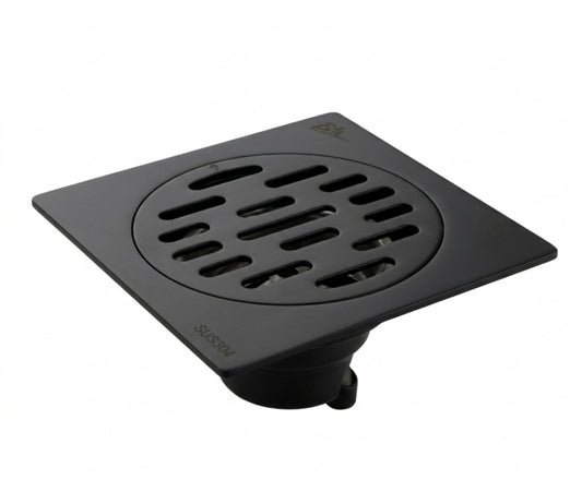 Desagüe para piso cuadrado 4" x 4" con antiolores BM en acero inoxidable negro