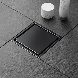 Desagüe de Baño Cuadrado para inserto de baldosa 4"x4" en Acero Inoxidable acabado Negro Mate