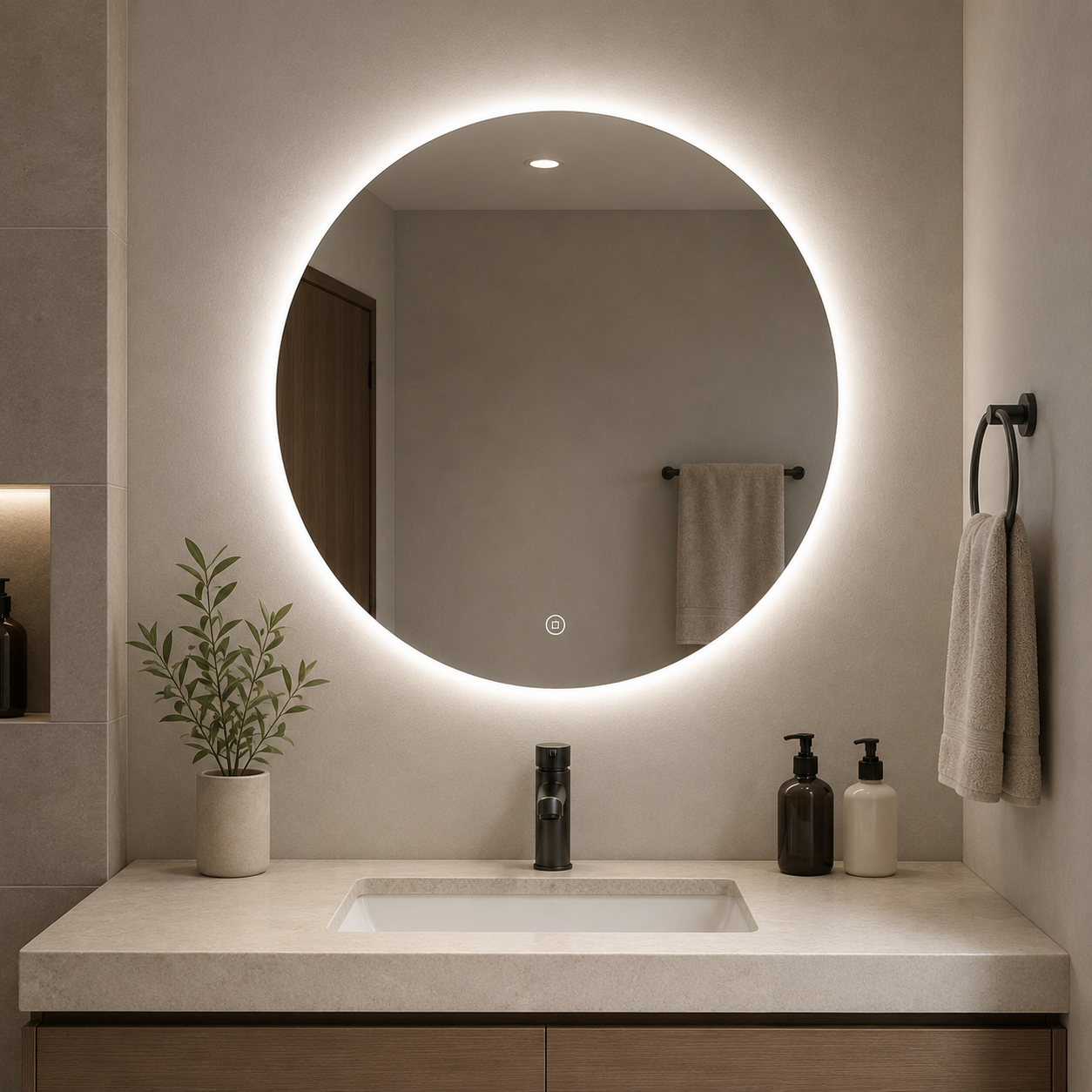 Espejo con Luz LED - Redondo Bajo Consumo - Luz Blanca de 6,000K