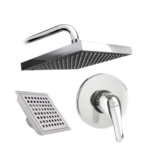 Combo de Ducha con Llave de Monomando y Rejilla de Piso en Acero Inoxidable - Acabado Cromado