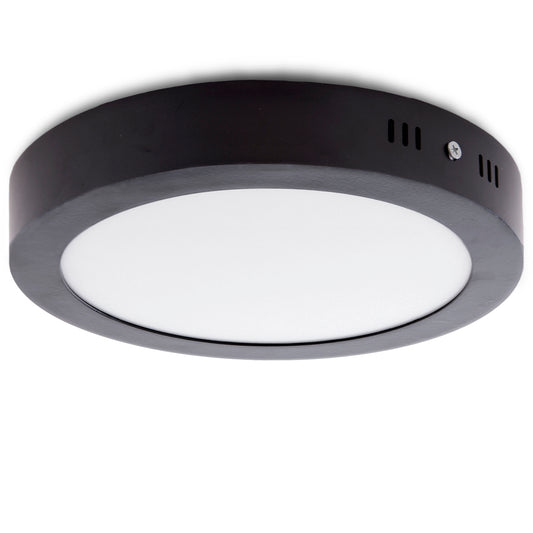 Panel LED Redondo de Sobreponer - 18W / 6,500K / Luz Blanca - Acabado Negro